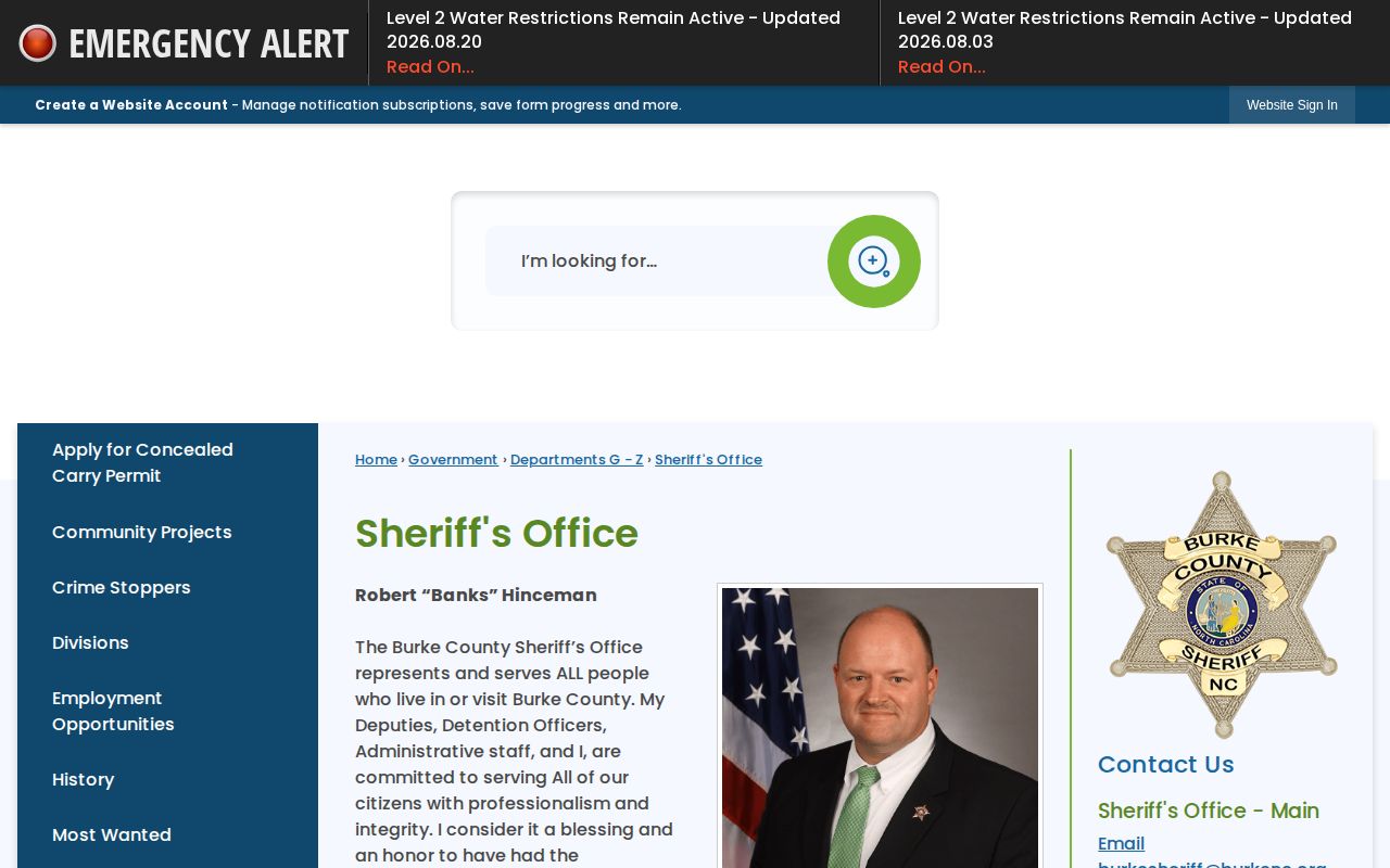 Burke County Sheriff official inmate-record source page