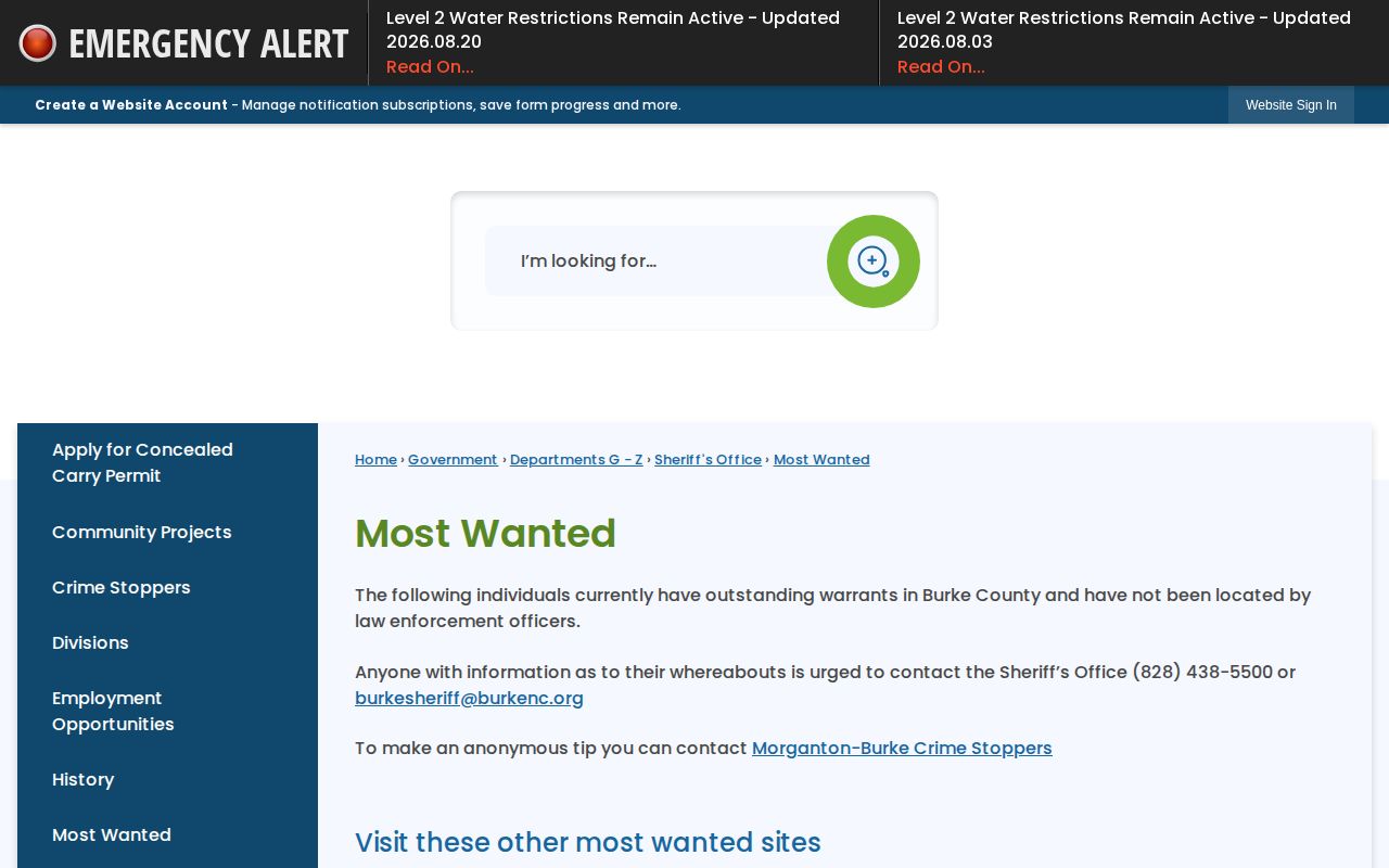 Burke County Sheriff official most wanted record page