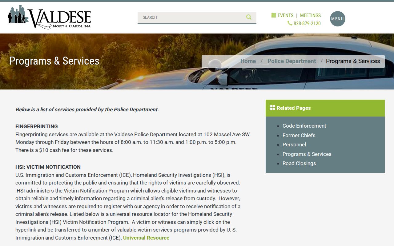 Valdese Police official services and records page